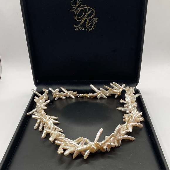 Rare Honora 14K Gold Baroque Cross Shaped Natural Pearl Necklace 20 1/2”L - Picture 5 of 11